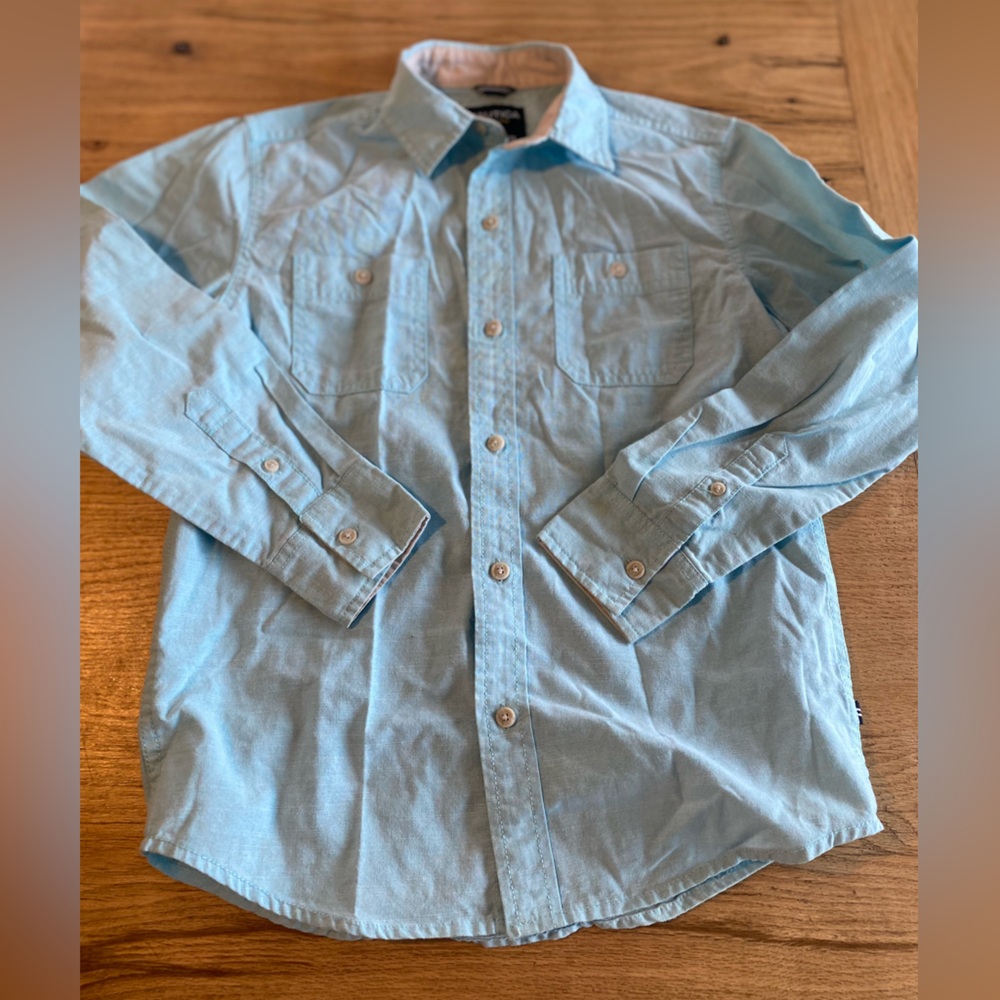 Nautical Button Down Long Sleeve Light Blue Shirt Boys 10-12 Preowned